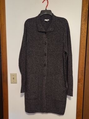 J. Jill Charcoal Long Button-Front Women's Sweater Cardigan SZ L